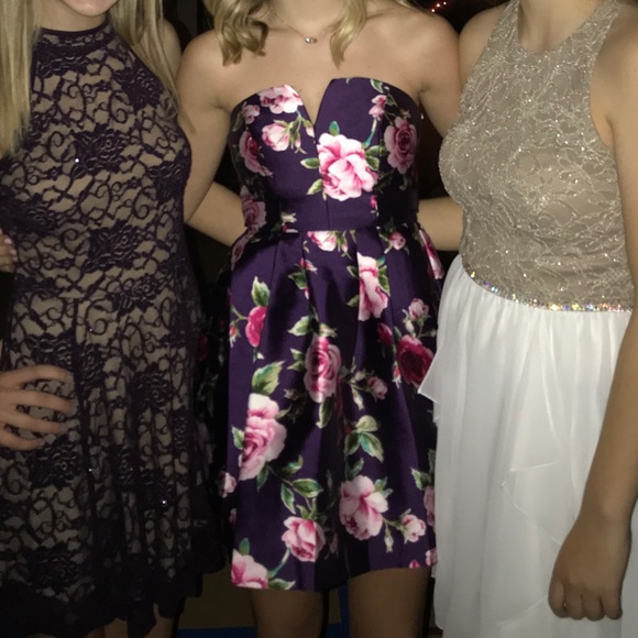 Strapless Floral Purple Dress - Picture 6 of 6